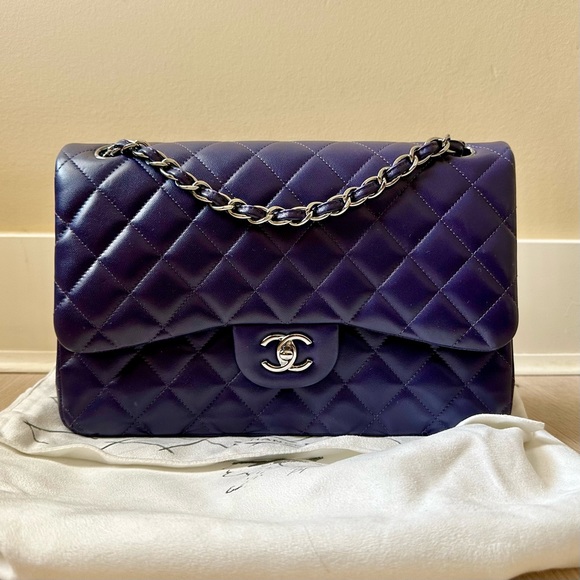 Chanel Jumbo Classic Flap Lambskin Dark Purple Like New - Picture 4 of 8